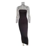 Langes, trägerloses Wickelkleid