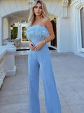 Damen-Jumpsuit mit Pailletten und Federbesatz