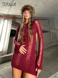 Damen Langarm-Rückenfreies Kleid