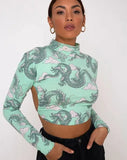 Drachenbedrucktes sexy Crop Top für Damen