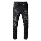 Schwarzes Bandana Ripped Jeans