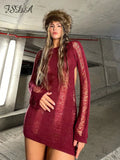 Damen Langarm-Rückenfreies Kleid