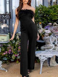 Damen-Jumpsuit mit Pailletten und Federbesatz