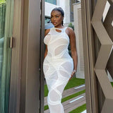 Ärmelloses Maxi-Kleid mit O-Ausschnitt und Mesh