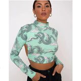 Drachenbedrucktes sexy Crop Top für Damen