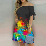 Damen schulterfreies Sommer-Minikleid