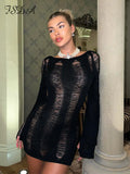 Damen Langarm-Rückenfreies Kleid