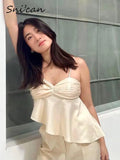 Beige Spaghettiträgerbluse