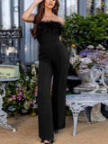 Damen-Jumpsuit mit Pailletten und Federbesatz